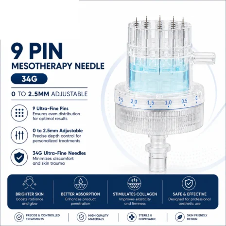 9 Pin 34G Mesotherapy Needle 0 to 2.5mm Adjustable